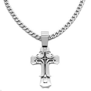 Silver Cross 7mm 24" Cuban Chain + Pendant